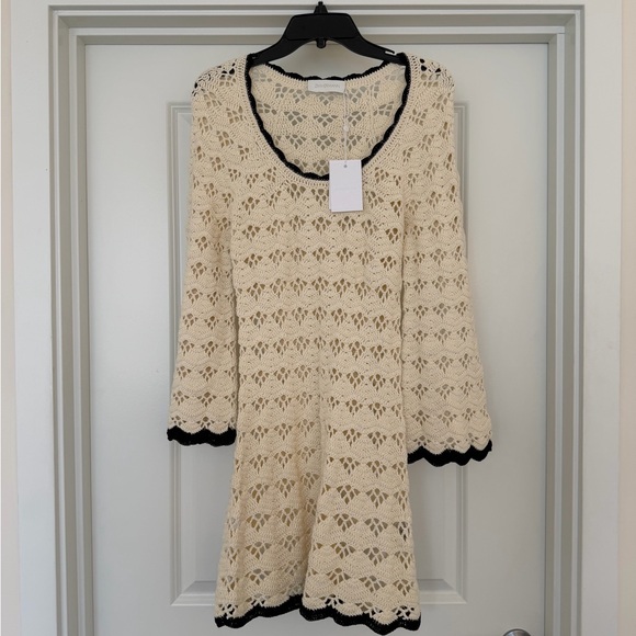 Zimmermann Dresses & Skirts - NWT Zimmermann Cream Crochet Dress with Black Trim